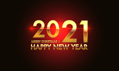圣诞快乐和新年快乐2021年黄金数字和红色灯光效果黑色背景设计的节日节日庆祝倒计时矢量插图。