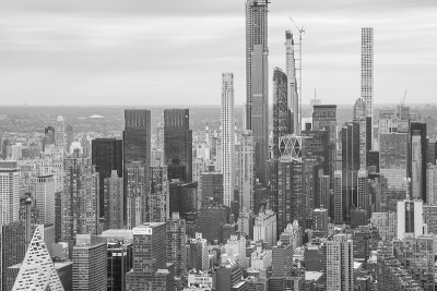 黑白照片，曼哈顿建筑摄影，纽约市鸟瞰图，纽约市景观