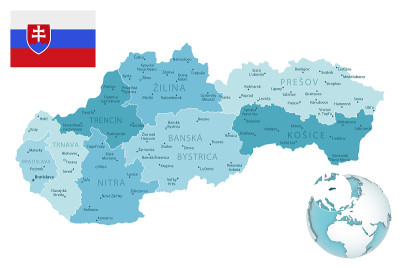 Slovakia administrative blue-green map with countr