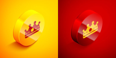 Isometric King crown icon isolated on orange and r