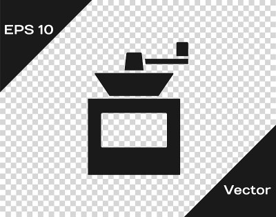 Black Manual coffee grinder icon isolated on trans