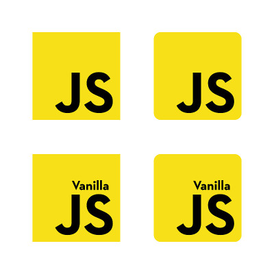 JavaScript和Vanilla JavaScript的标志是黄色背景上的黑色字母。JS是最流行