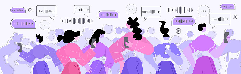商务人士通过语音信息交流音频聊天应用社交媒体在线交流概念水平人像矢量插图