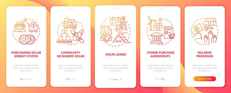 太阳能租赁登陆移动应用页面屏幕的概念