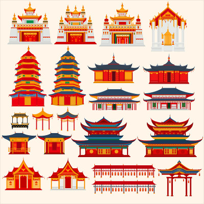 中国的庙宇，大门和传统建筑