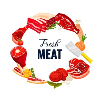 牛肉，猪肉，鸡肉和羊肉，熏肉和火腿