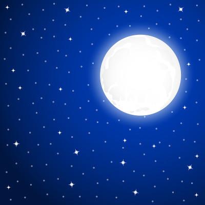 夜晚，满月，繁星满天