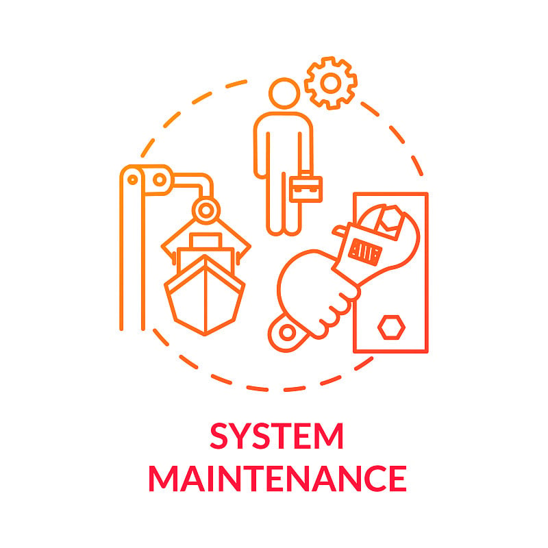 系统维护红色概念图标。造船工人。干船坞里的船。船维修工程师。船的想法细线插图。矢量隔离轮廓RGB彩色