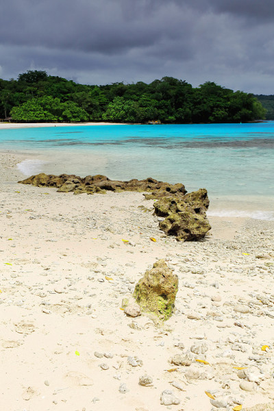 白色的沙滩-蓝色的水-香槟海滩。Espiritu圣island-Vanuatu。7356