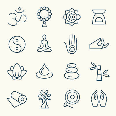 Meditation and yoga line icons
