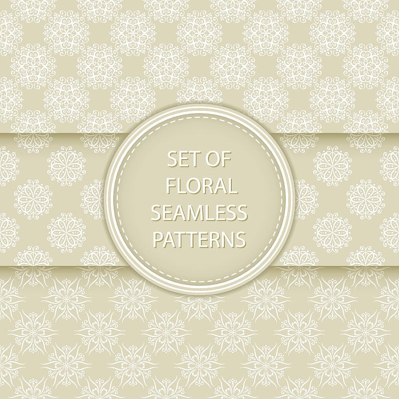 Olive green and white floral seamless patterns. Co