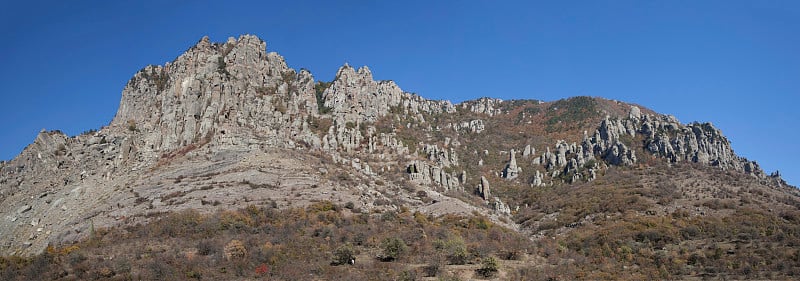 景色幽谷，克里米亚的地标。俄罗斯克里米亚德默尔吉山的岩层。