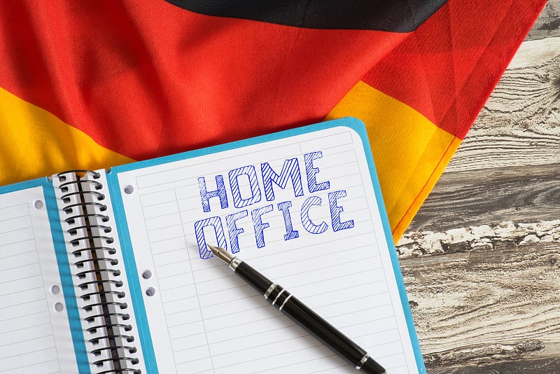 Flag of Germany and home office due to coronavirus