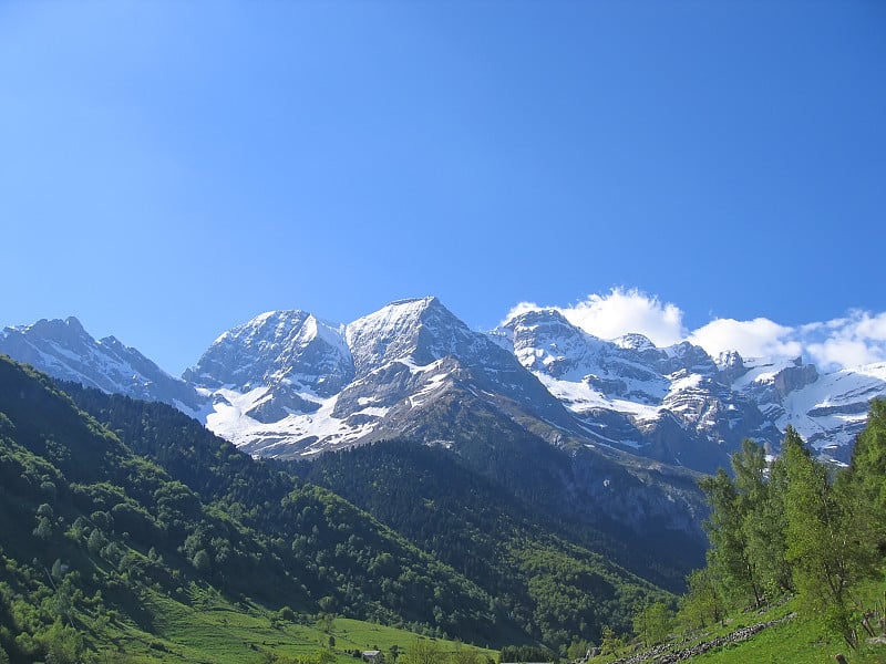 群山环绕着加瓦尼马戏团，前景是森林