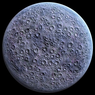 行星与陨石坑在一个黑色的3D插图