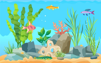 彩色卡通水族鱼套装宣传海报