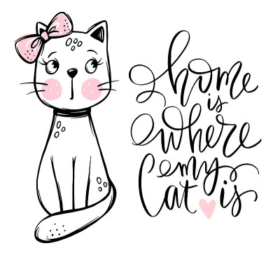 矢量可爱的猫插图。手绘时髦的小猫。嘟嘟猫。