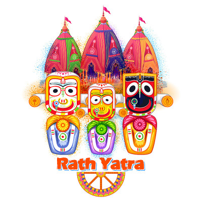 Lord Jagannath, Balabhadra和Subhadra在年度Rathayatra在奥