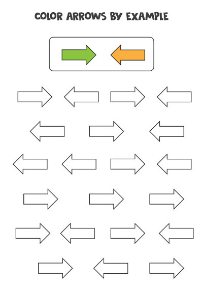 颜色箭头根据示例。儿童数学游戏。