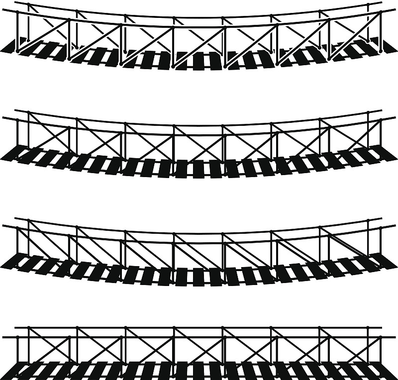 简单的绳索悬吊吊桥黑色标志