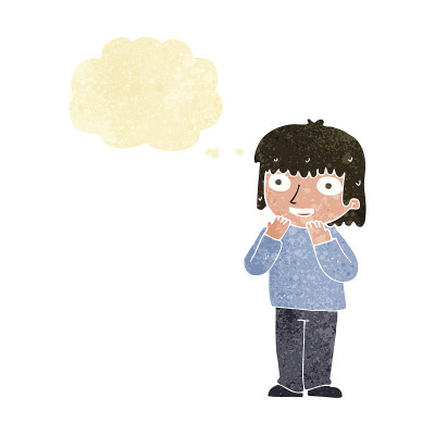 卡通兴奋的人用思想泡泡