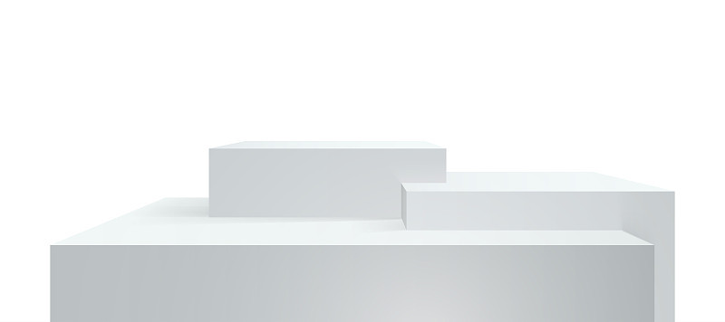 讲台，3d平台或舞台背景，用于产品展示的讲台。向量逼真的白色正方形讲台或舞台平台，展示块盒子