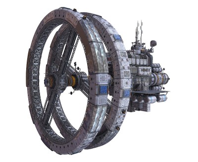 未来空间站孤立的白色背景3D插图