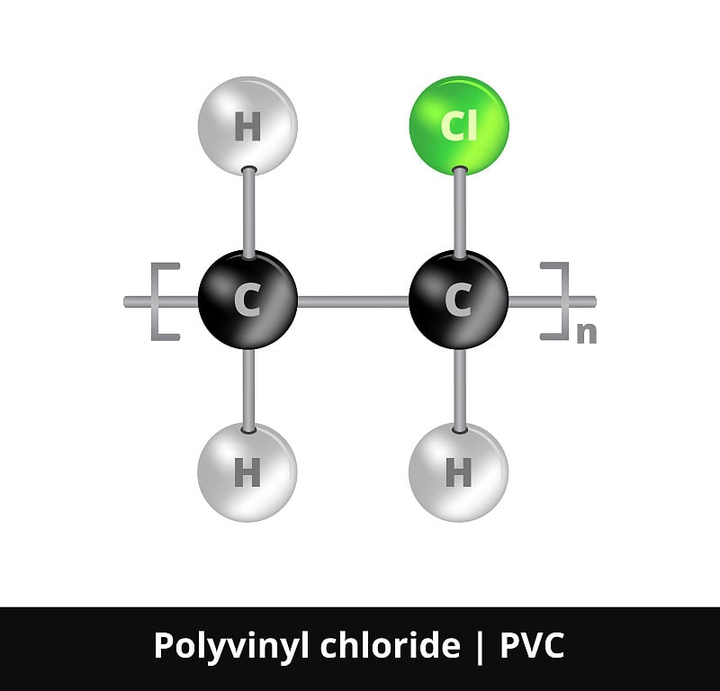 矢量球棒模型的热塑性聚合物聚氯乙烯或聚氯乙烯隔离白色。