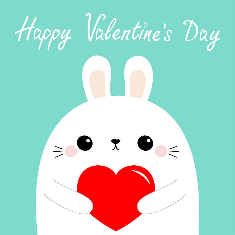 Happy Valentines Day. White rabbit hare puppy head