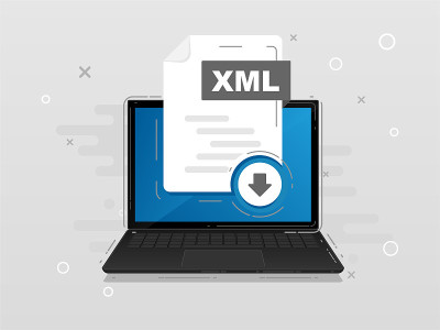 Download file with label on laptop screen. Downloa