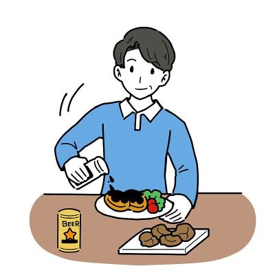 一个喜欢强烈调味料的男人的插图