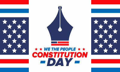 美国宪法日。节日，每年9月17日庆祝。国籍的一天。美国的一天。我们的人。爱国的美国元素。海报，卡片，