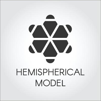 黑色平面图标的半球形模型。化学系列象形文字。stokes定理的分子标签。矢量标志