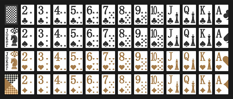 国际象棋打牌-扑克集孤立的卡片在黑色背景-新的设计打牌-全甲板