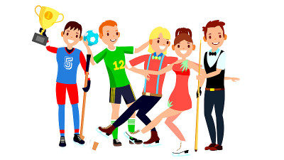 Athlete Set Vector. Man, Woman. Hockey, Handball, 