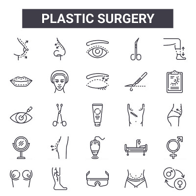 plastic surgery outline icon set. includes thin li