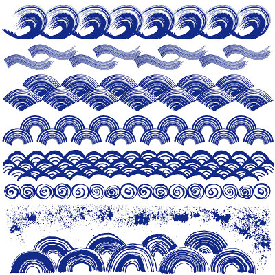 一组波浪线。浪花。画笔描边。