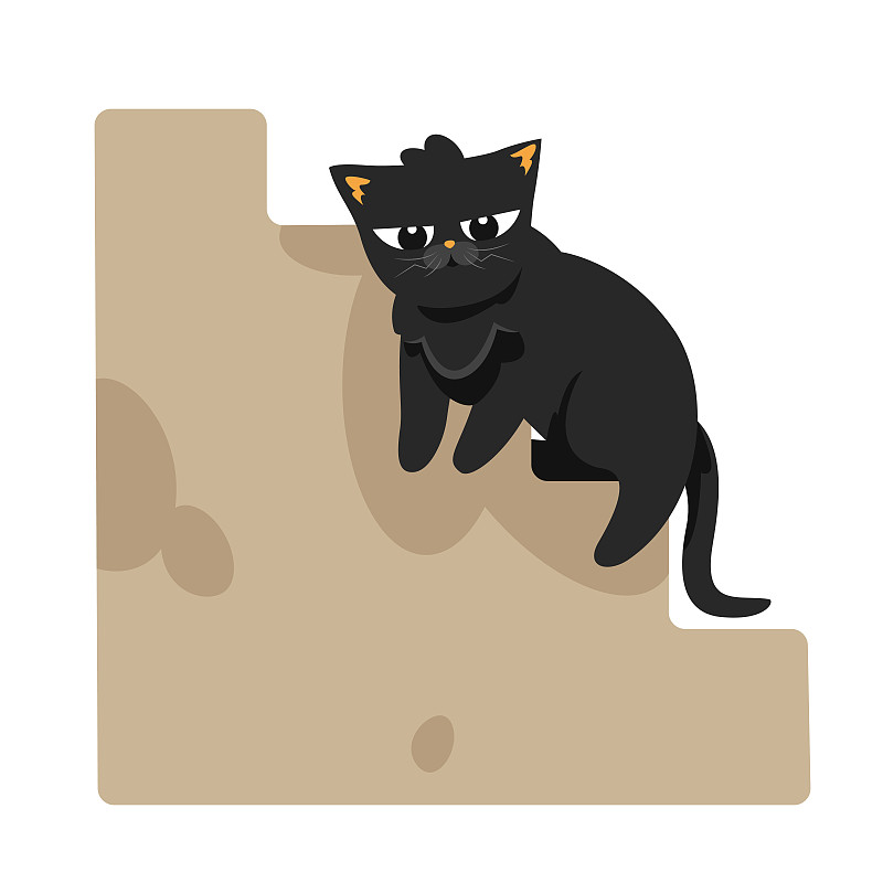 黑猫坐在台阶上
