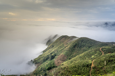 美丽的风景，雾和山在塔学，桑拉，越南