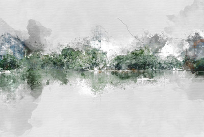 彩树和山水树以水彩画为背景