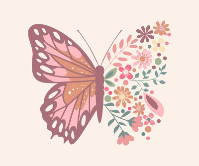 Butterfly with Floral Wings, Vector Design for Fas