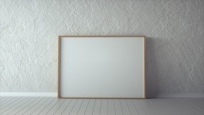 空白的画框和墙上的阳光。三维渲染
