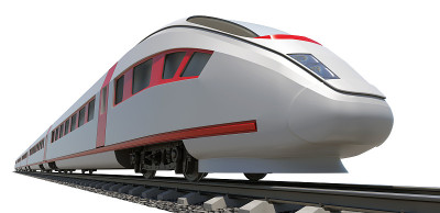 白色的长火车，侧视图
