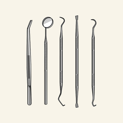 牙科工具。矢量插图。
