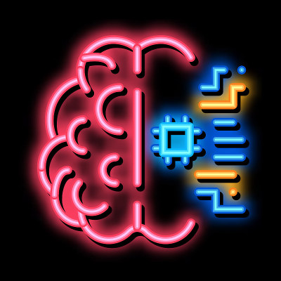 Ai Brain Chip霓虹灯图标插图