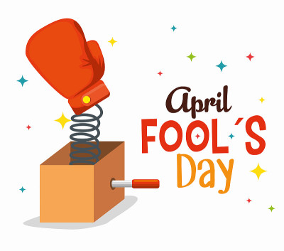 box with boxing glove to fools day