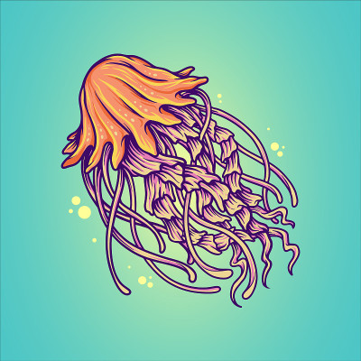 手绘草图孤立的水母，海洋动物-股票矢量插图航海