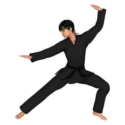 3D插图年轻女子练习武术在白色