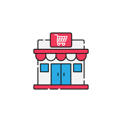 现代商店图标矢量设计插图。商店建筑图标矢量设计的电子商务，网上商店和市场。现代商店图标矢量网站，手机