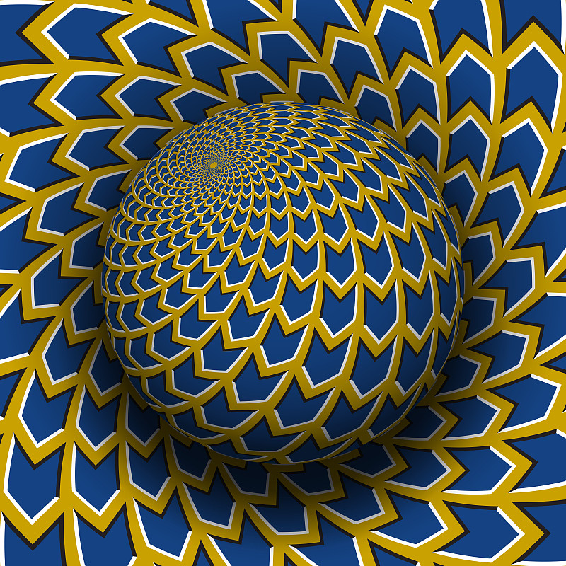 Optical illusion vector illustration. Yellow blue 